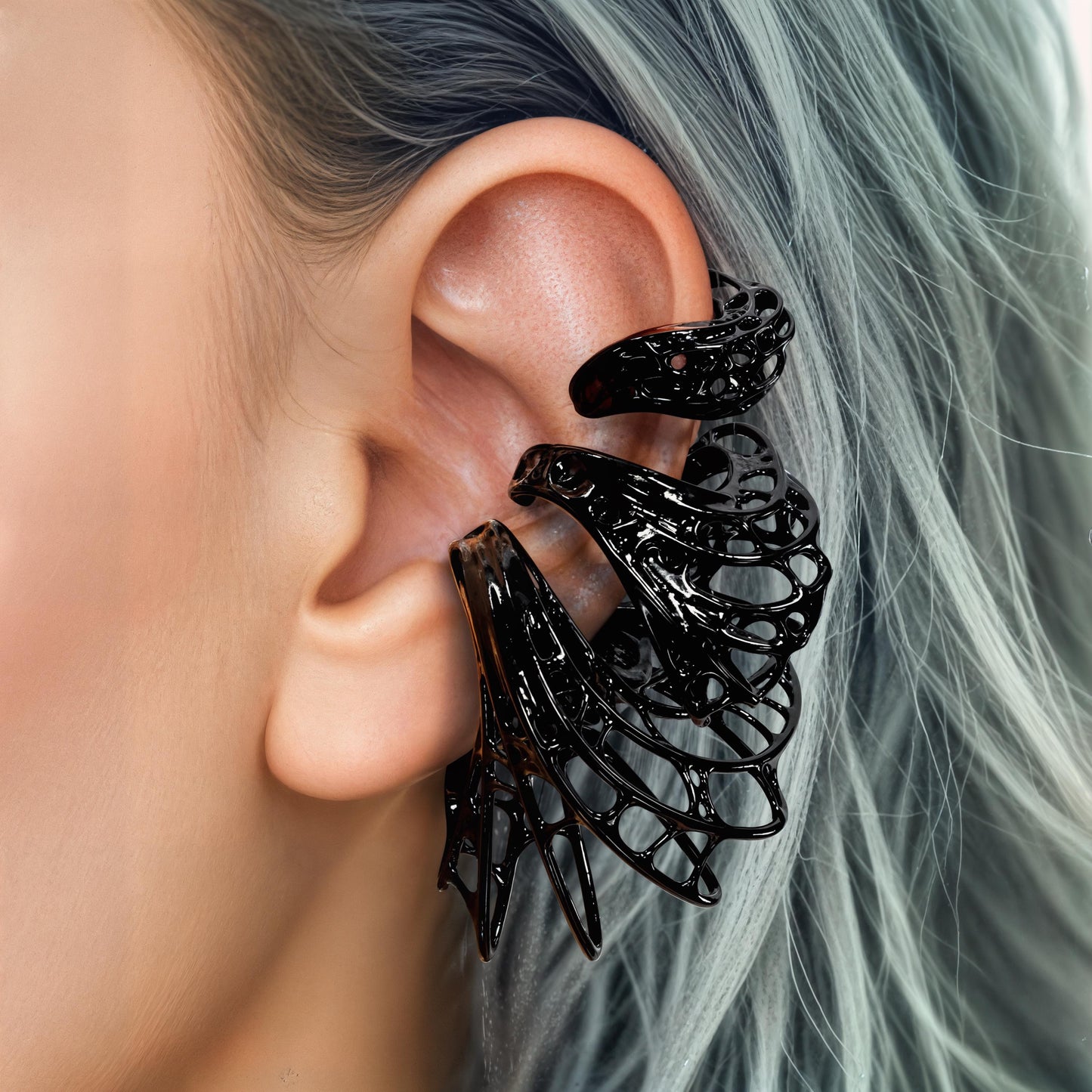 Organic Ear Cuffs - BLACK RESIN - Set of 3