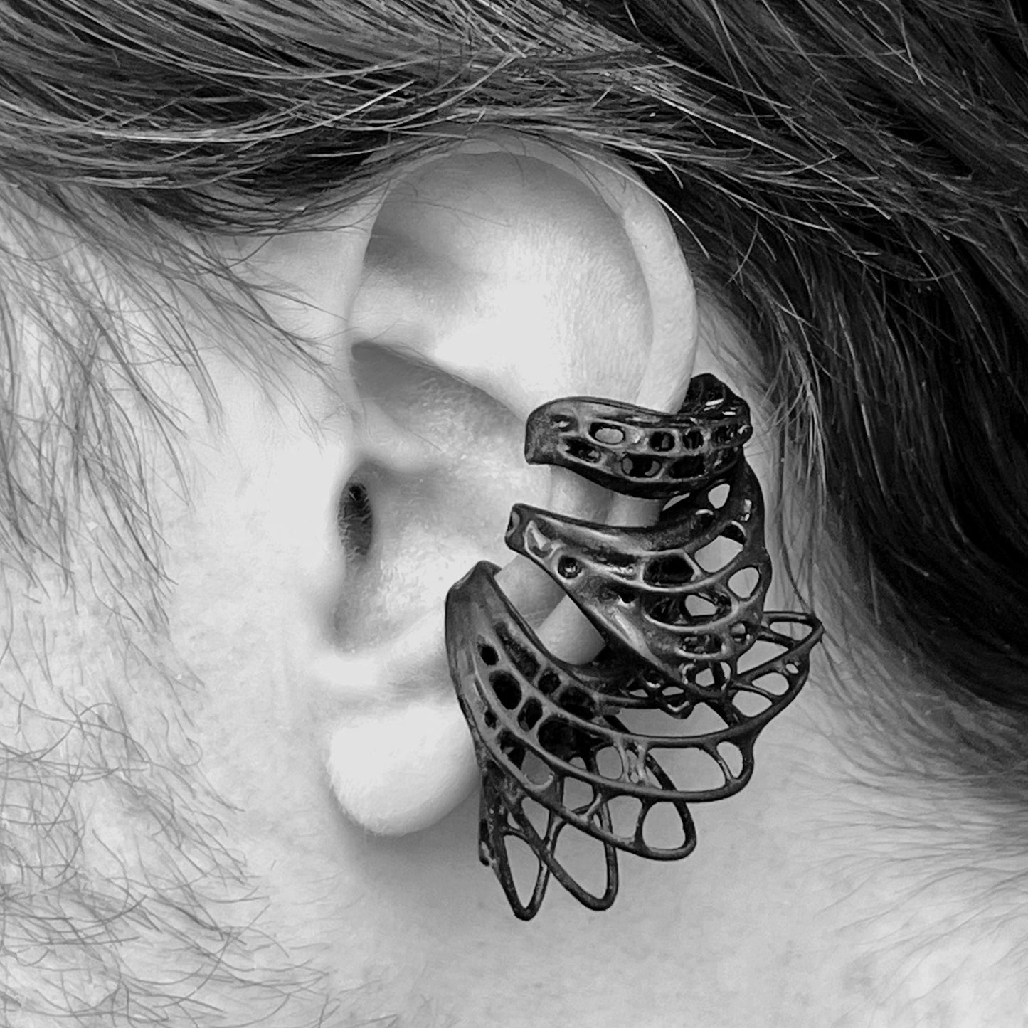 Organic Ear Cuffs - BLACK RESIN - Set of 3
